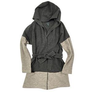 Paraphrase Wool Belted Hooded Cardigan Sweater Women Small Gray Minimalist